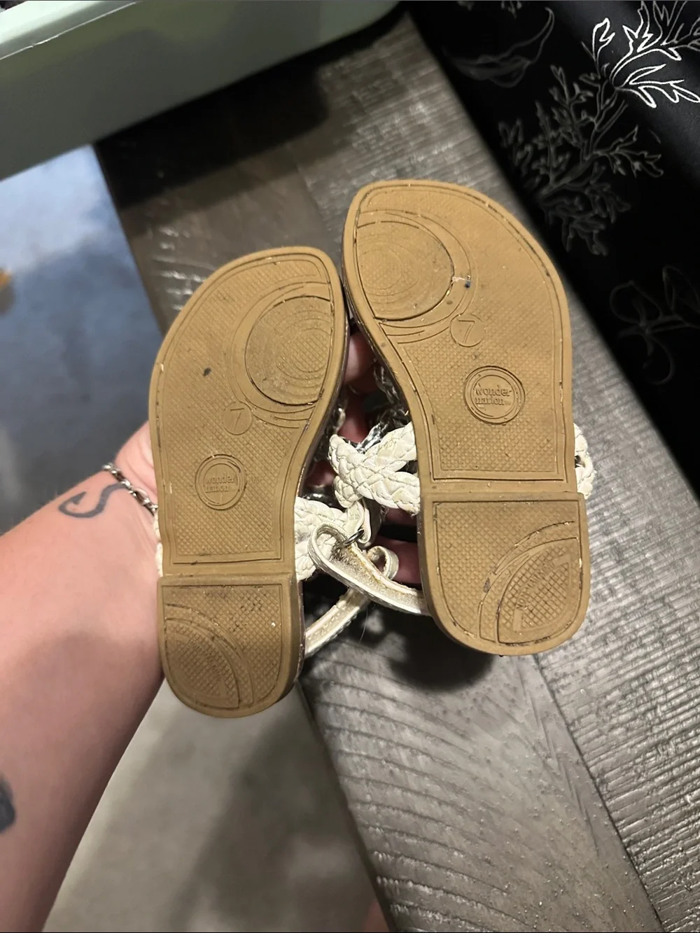 wonder nation White Braided Leather-Look Girls Sandals